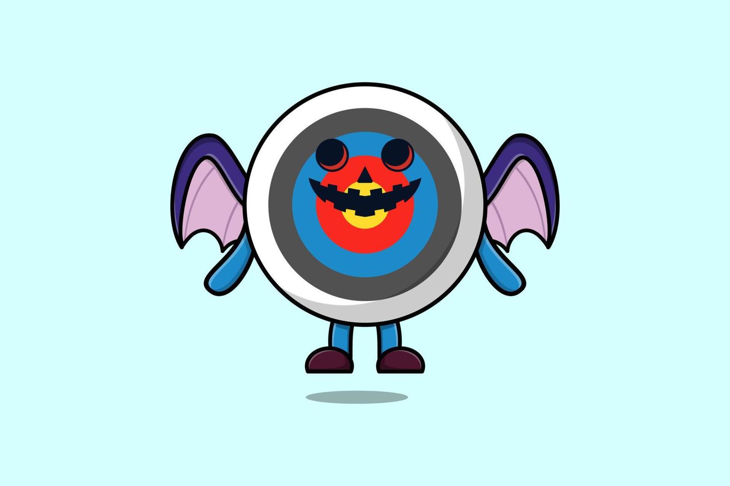 mascote bonito dos desenhos animados tiro com arco alvo morcegos assustadores vetor
