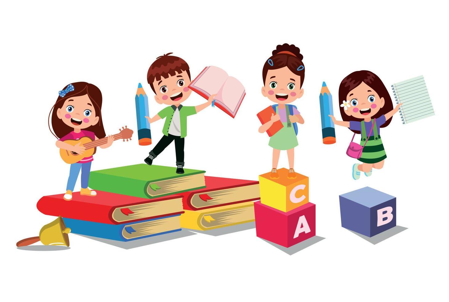 ilustração vetorial de crianças fofas com blocos abc, letras abc vetor