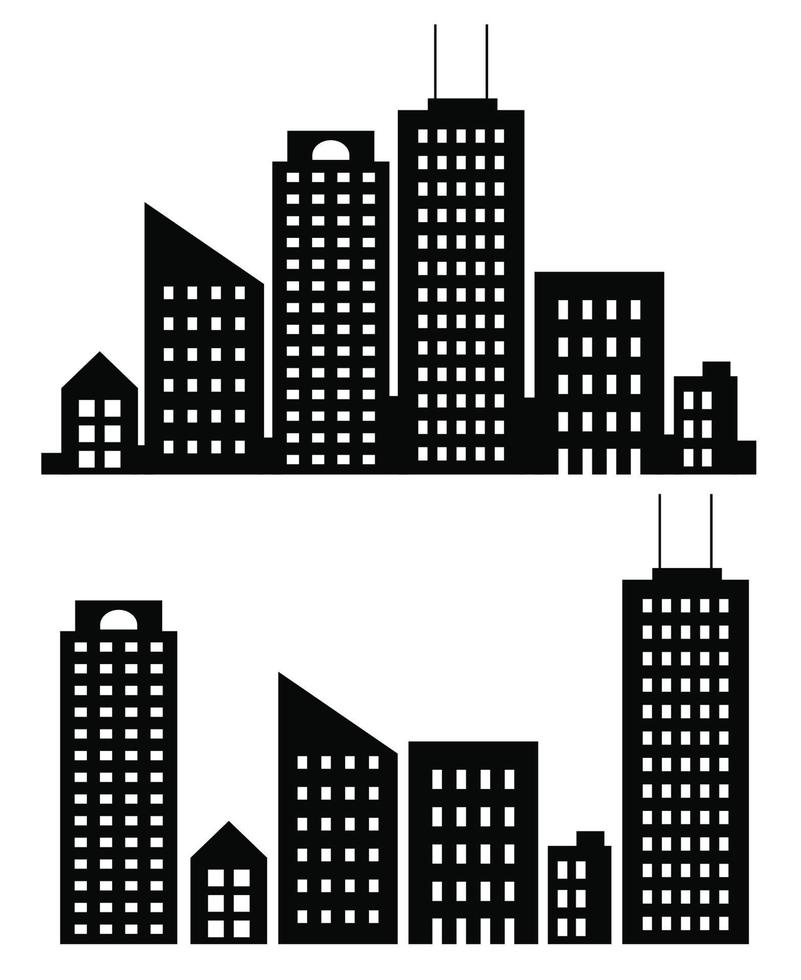 ilustrações de conjunto de vetores de construção de uma silhueta de estruturas da cidade em contornos abaixo de diferentes empreendimentos são utilizadas em contornos de arranha-céus e arranha-céus vetor urbano
