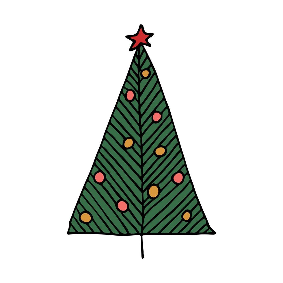 árvore de Natal mão desenhada clipart. rabisco de abeto. elemento único para cartão, impressão, web, design, decoração vetor