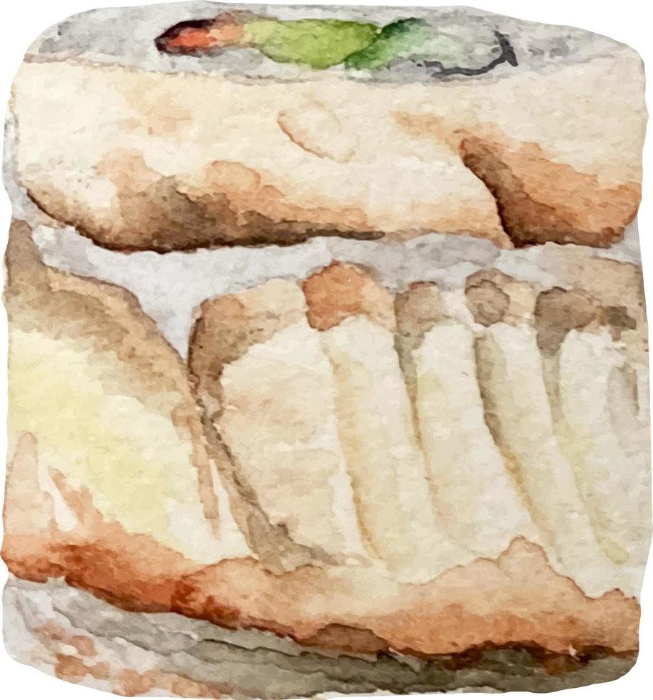 aquarela uramaki sushi e rolo com enguia do mar sobre fundo branco. vetor