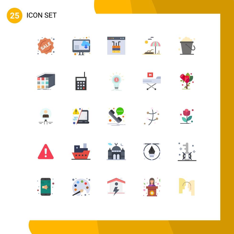 Pacote de cores planas de 25 interfaces de usuário de sinais e símbolos modernos de limpeza de elementos de design de vetores editáveis de árvore de nuvem de primavera