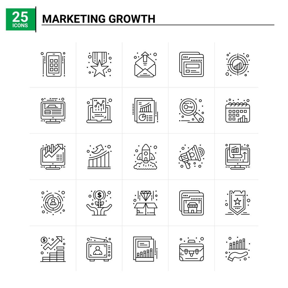 25 conjunto de ícones de crescimento de marketing. vetor de fundo