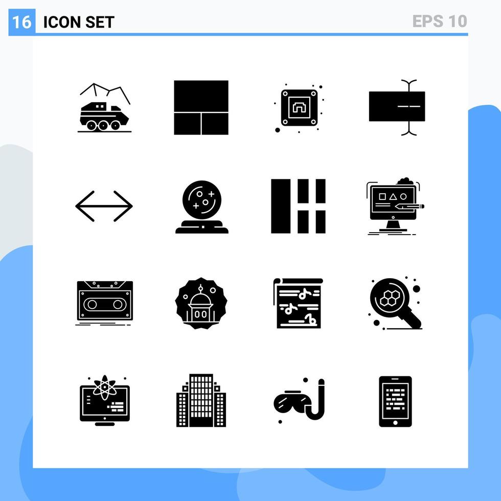 16 símbolos de glifo de ícones de estilo sólido modernos para uso geral sinal de ícone sólido criativo isolado no fundo branco 16 ícones embalam fundo de vetor de ícone preto criativo