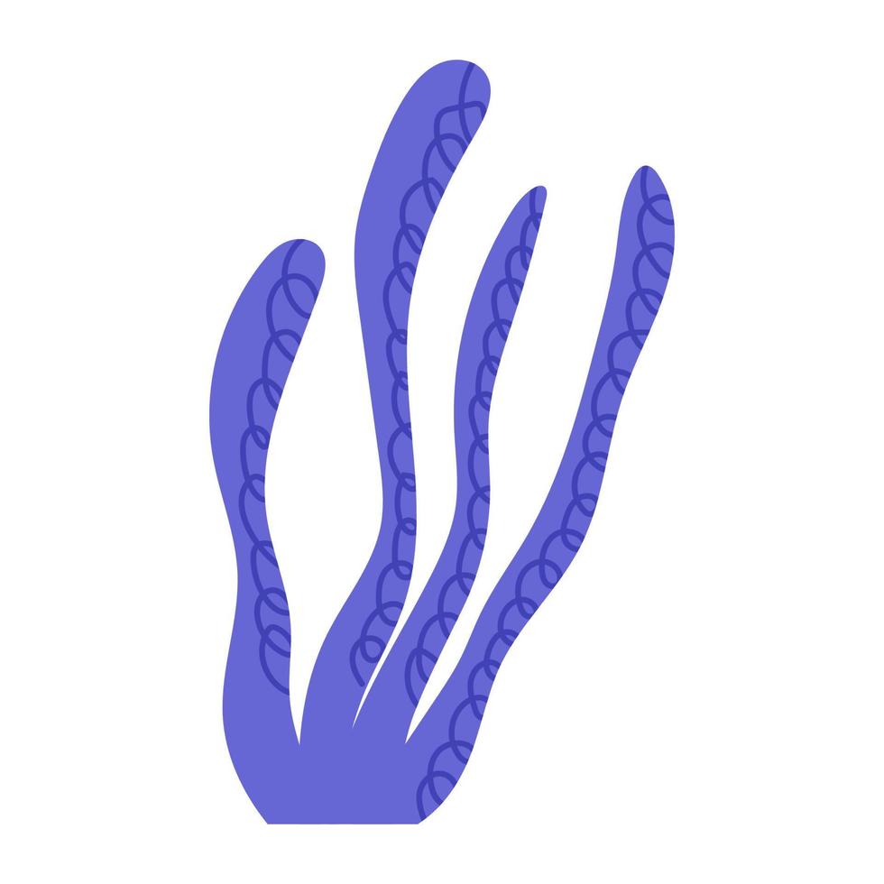 mão desenhada alga azul ou coral, ilustração vetorial plana dos desenhos animados isolada no fundo branco. elemento aquático de recife de coral. vida marinha subaquática. vetor