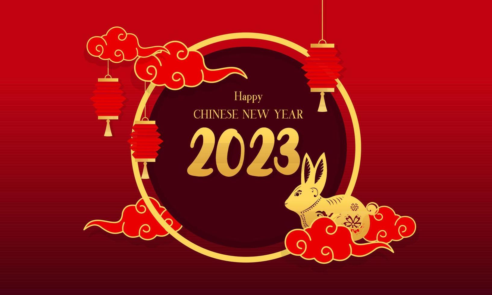 feliz ano novo chinês 2023, ano de fundo luxuoso de coelho vetor