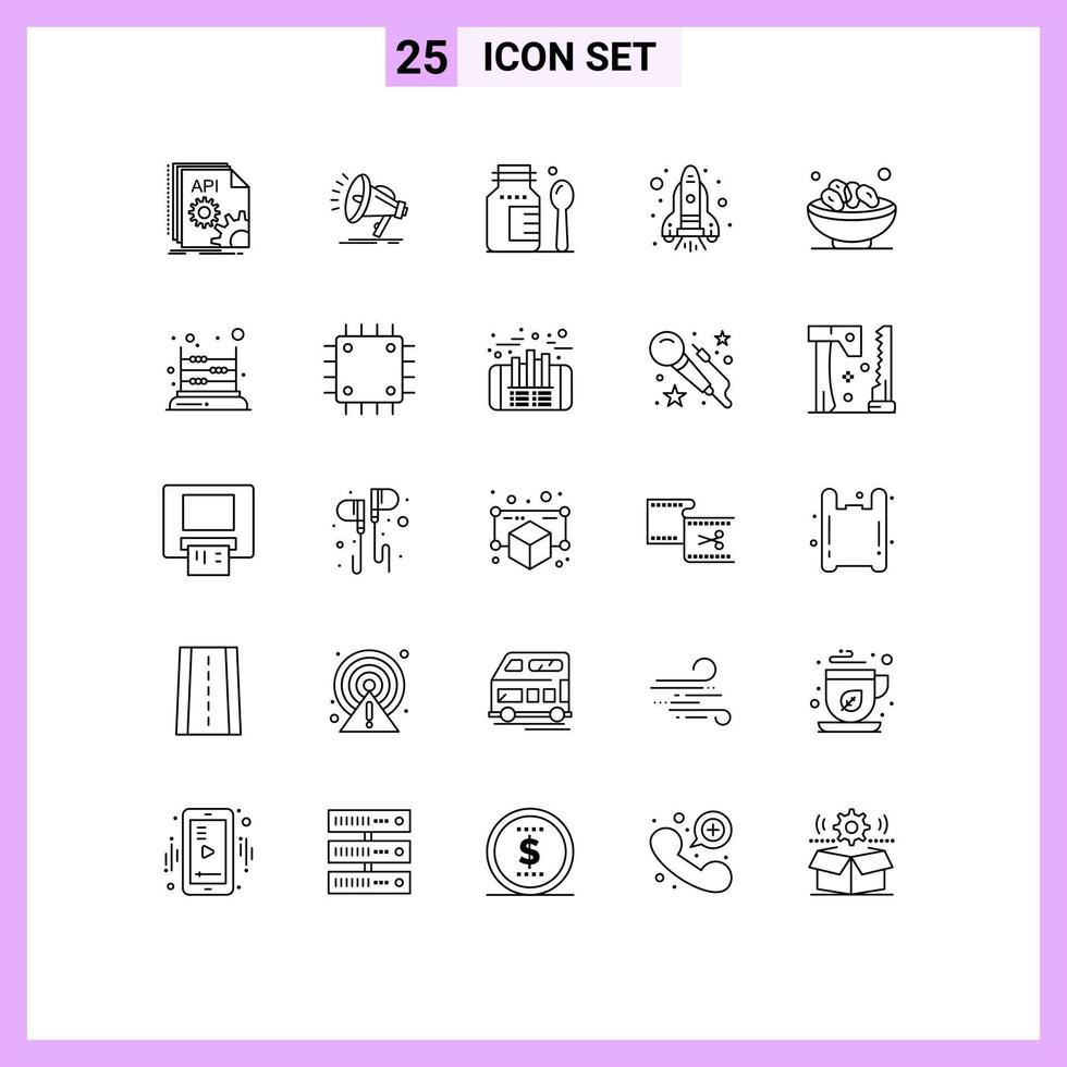 conjunto de 25 sinais de símbolos de ícones de interface do usuário modernos para elementos de design de vetores editáveis de chama de espaço de tigela islâmica