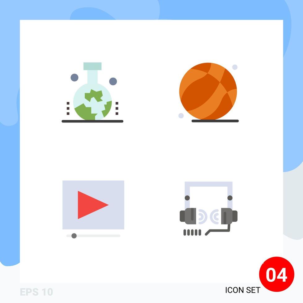 4 pacote de ícones planos de interface de usuário de sinais e símbolos modernos de estudo de clipe de geografia da superfície da terra pai fone de ouvido editável elementos de design vetorial vetor