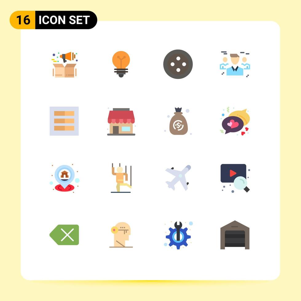 Pacote de cores planas de 16 interfaces de usuário de sinais e símbolos modernos de design de layout costurar grupo de proteção pacote editável de elementos de design de vetores criativos