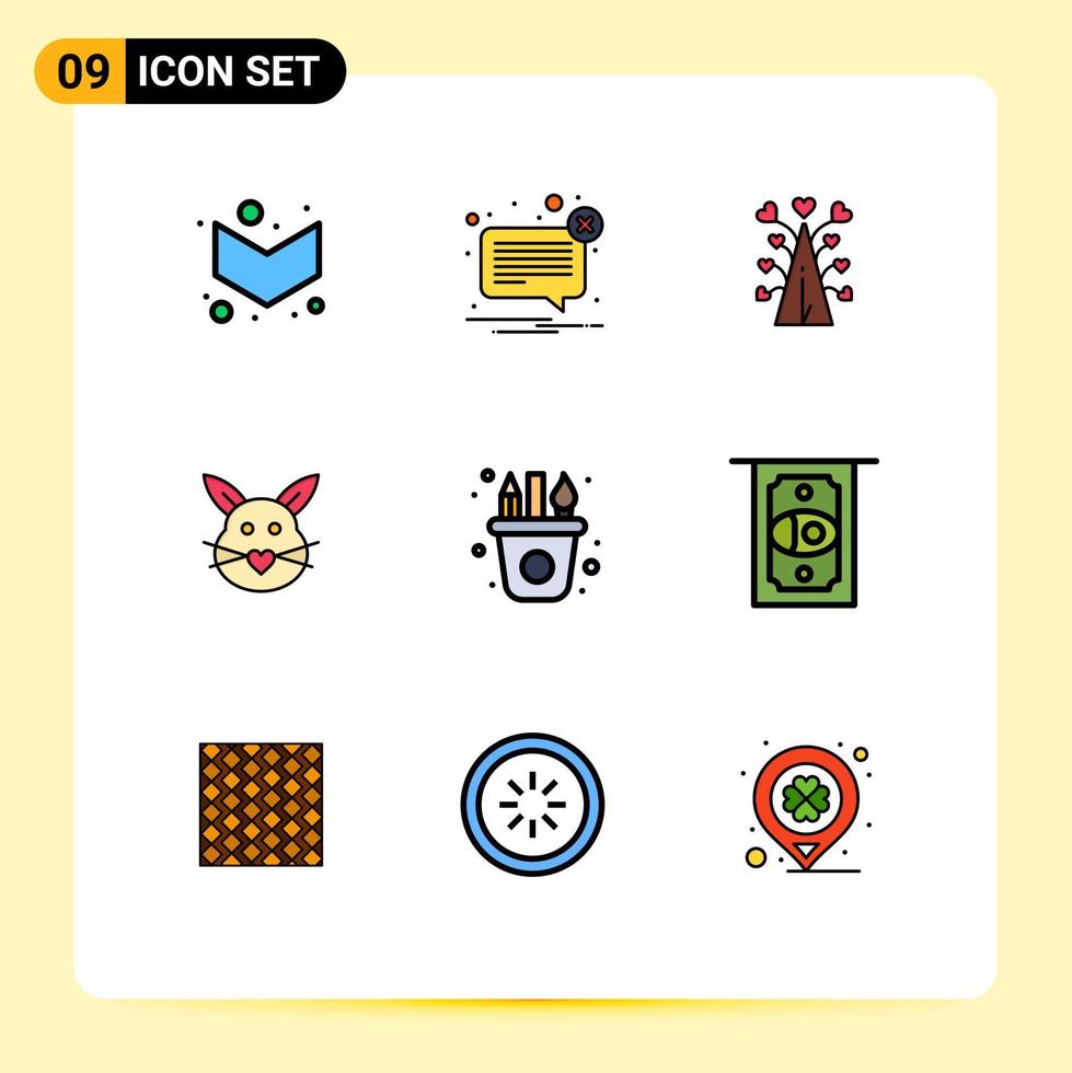 9 interface de usuário pacote de cores planas de linha cheia de sinais e símbolos modernos de elementos de design de vetores editáveis de páscoa, amor, coelhinho do amor, dia dos namorados