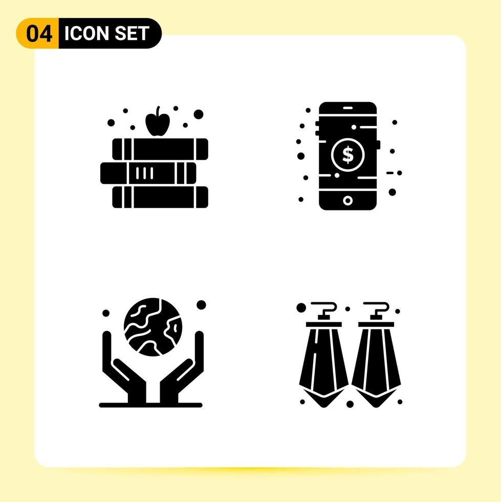 4 ícones criativos para design moderno de sites e aplicativos móveis responsivos 4 sinais de símbolos de glifos em fundo branco 4 ícones criativos de fundo vetorial de ícones pretos vetor