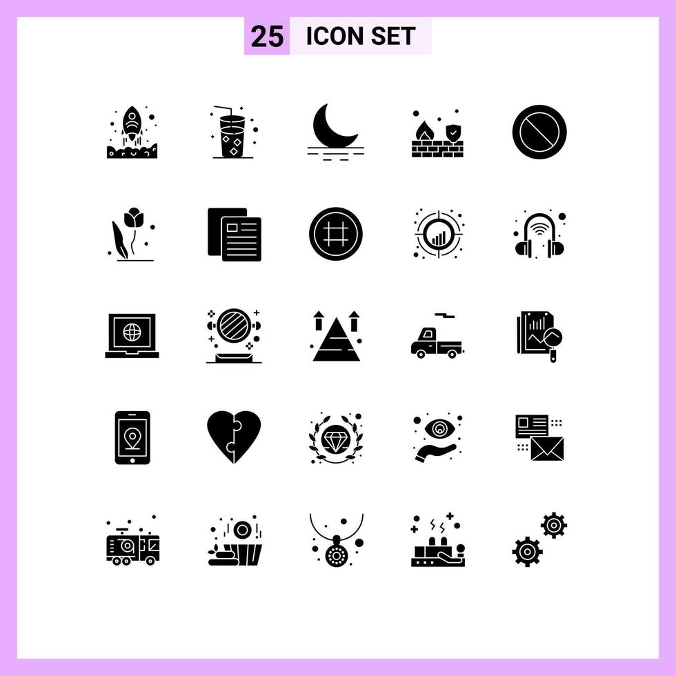 conjunto de 25 sinais de símbolos de ícones de interface do usuário modernos para flora cancelar elementos de design de vetor editável de segurança de proibição de lua