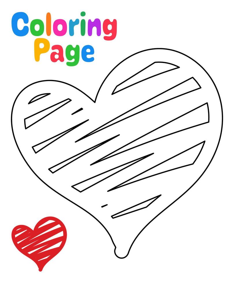 página para colorir com coração para crianças vetor