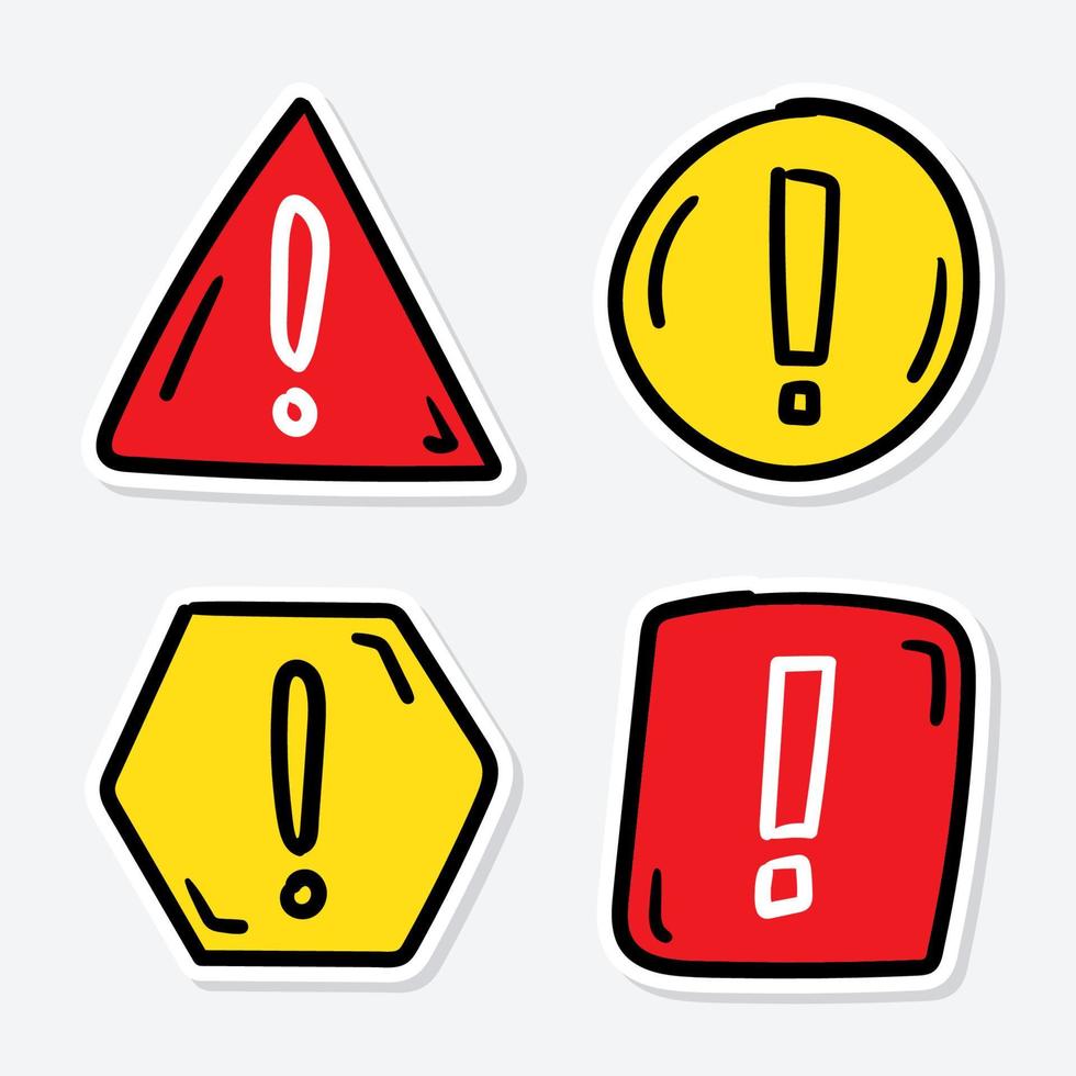 conjunto de sinal de atenção desenhada à mão vetor