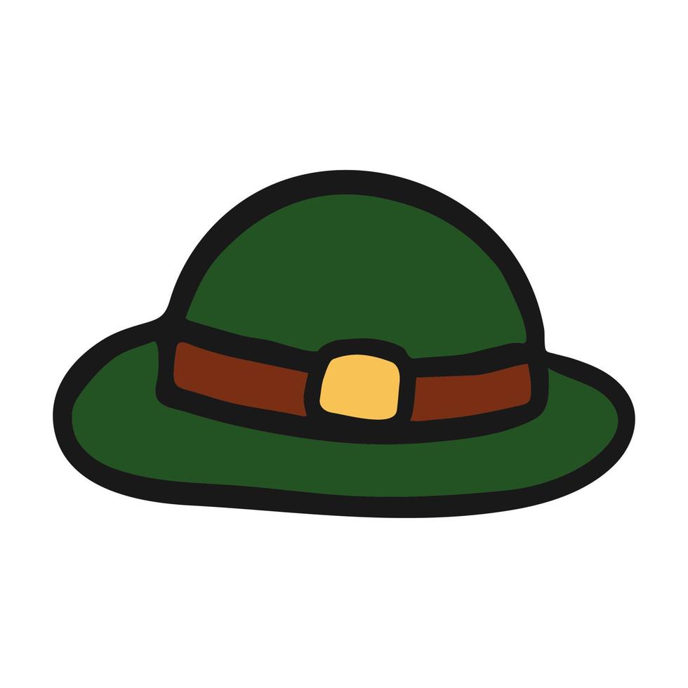 ícone de chapéu verde vetor estilo desenhado na mão. doodle chapéu verde para st. dia de patrick isolado no branco