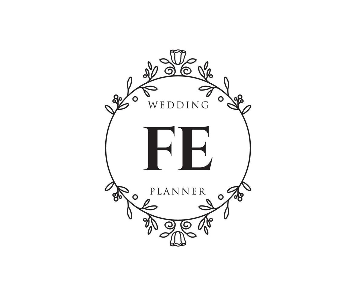 coleção de logotipos de monograma de casamento de letra de fe, modelos minimalistas e florais modernos desenhados à mão para cartões de convite, salve a data, identidade elegante para restaurante, boutique, café em vetor