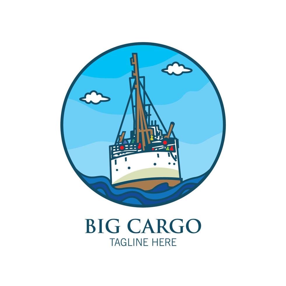 ilustração em vetor grande navio de carga em estilo vintage, perfeito para design de camiseta