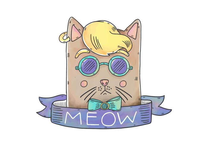 Caráter divertido do gato do hipster com fita e frase do Meow vetor