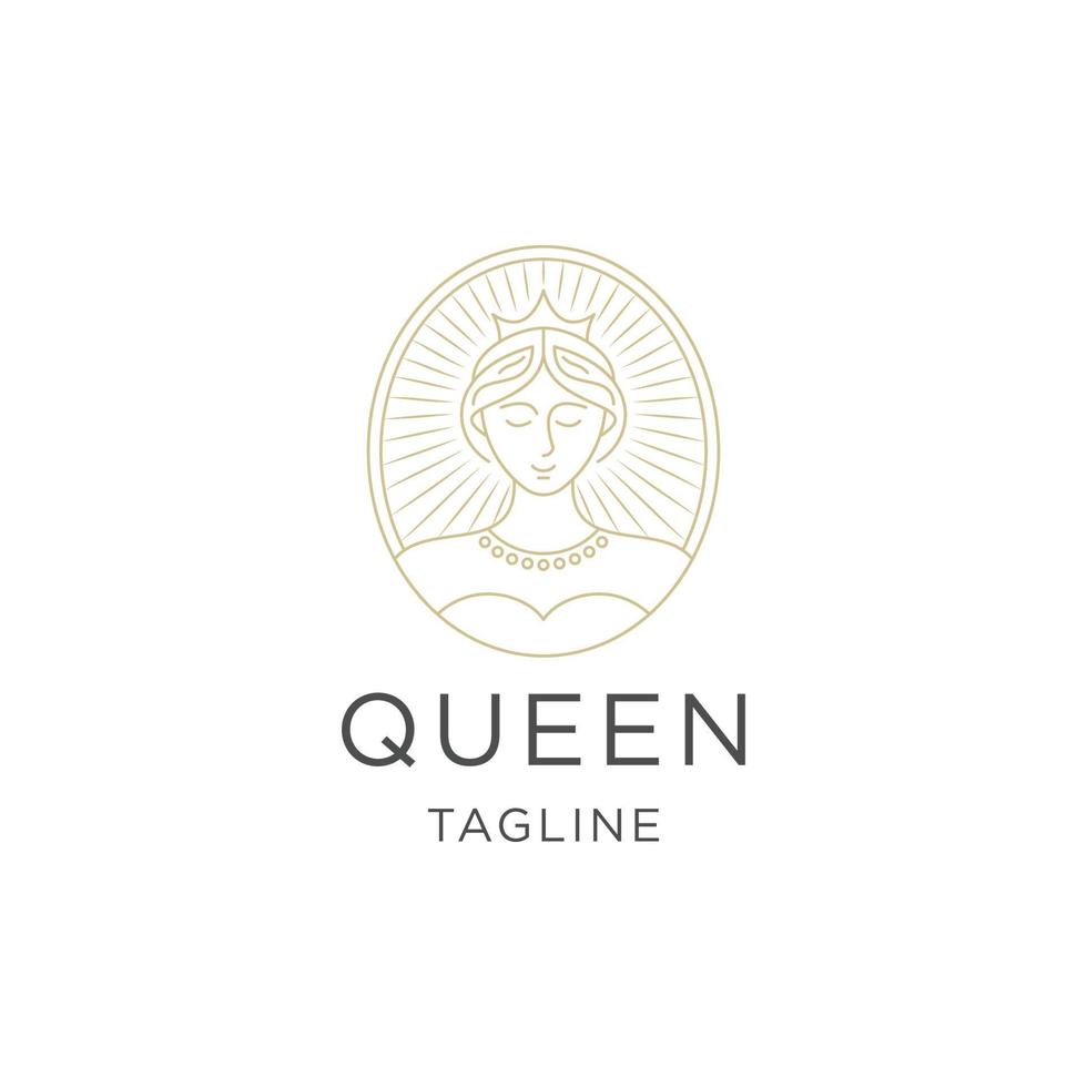 modelo de design de ícone de logotipo de linha rainha vetor plano