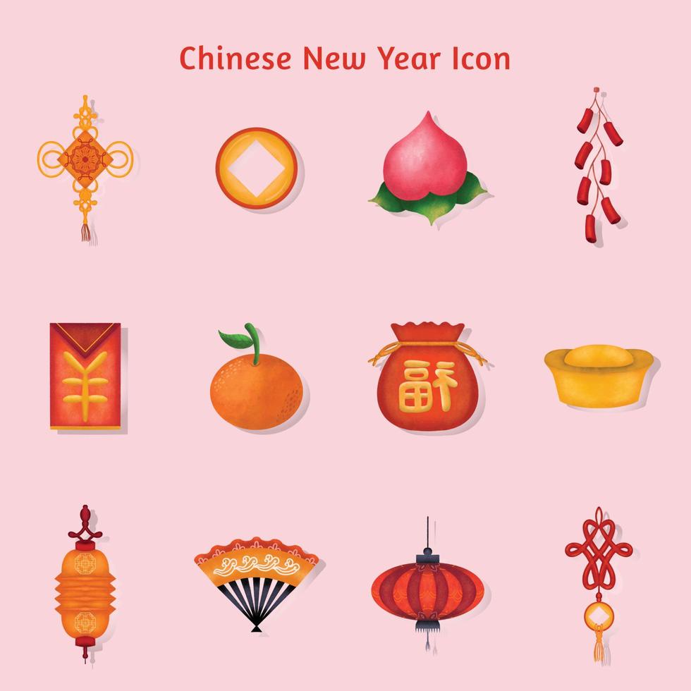 conjunto de ícones do ano novo chinês desenhado à mão vetor