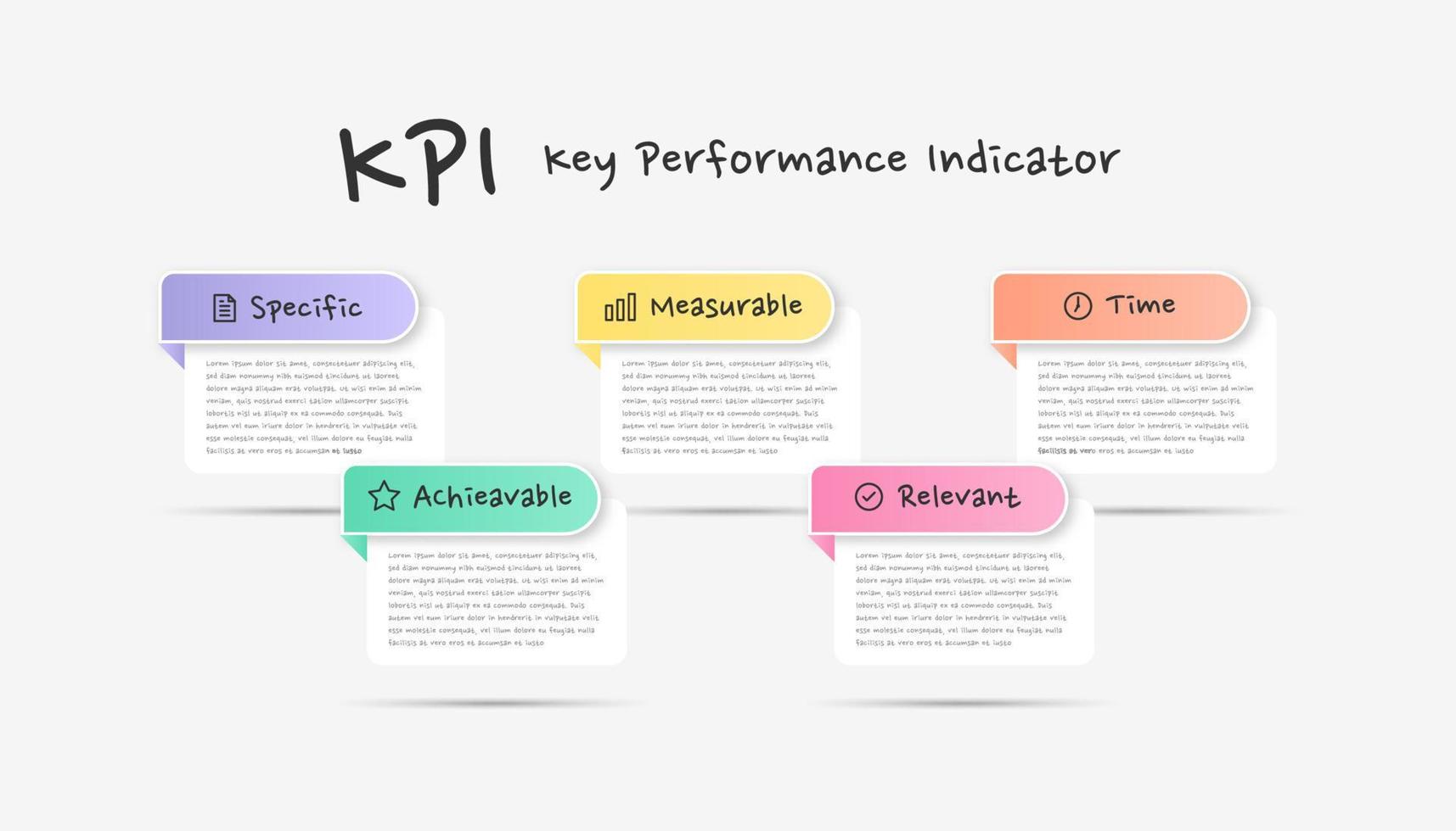 indicador de desempenho de chave kpi infográfico. modelo de infográfico de cronograma moderno colorido. vetor