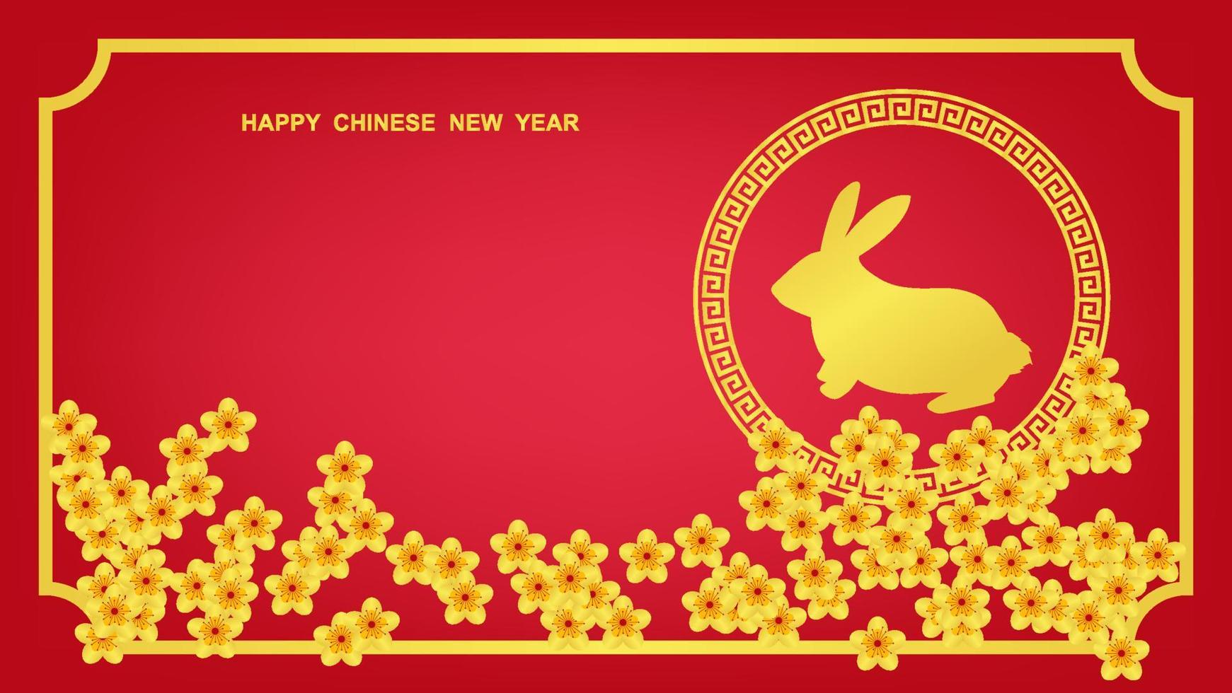 feliz Ano Novo Chinês. ano de coelho em fundo vermelho e moldura dourada com espaço de cópia vetor