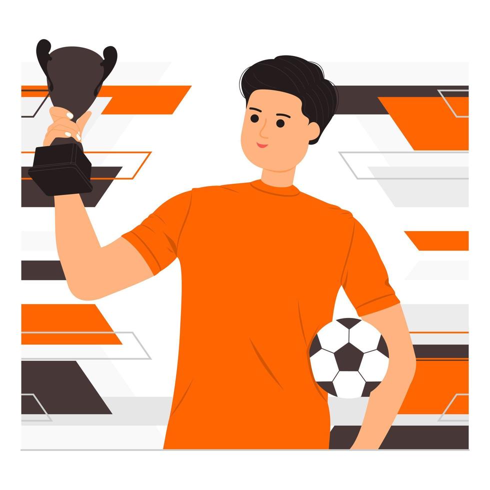 jogador de futebol sortudo segurando ilustração de troféu vetor