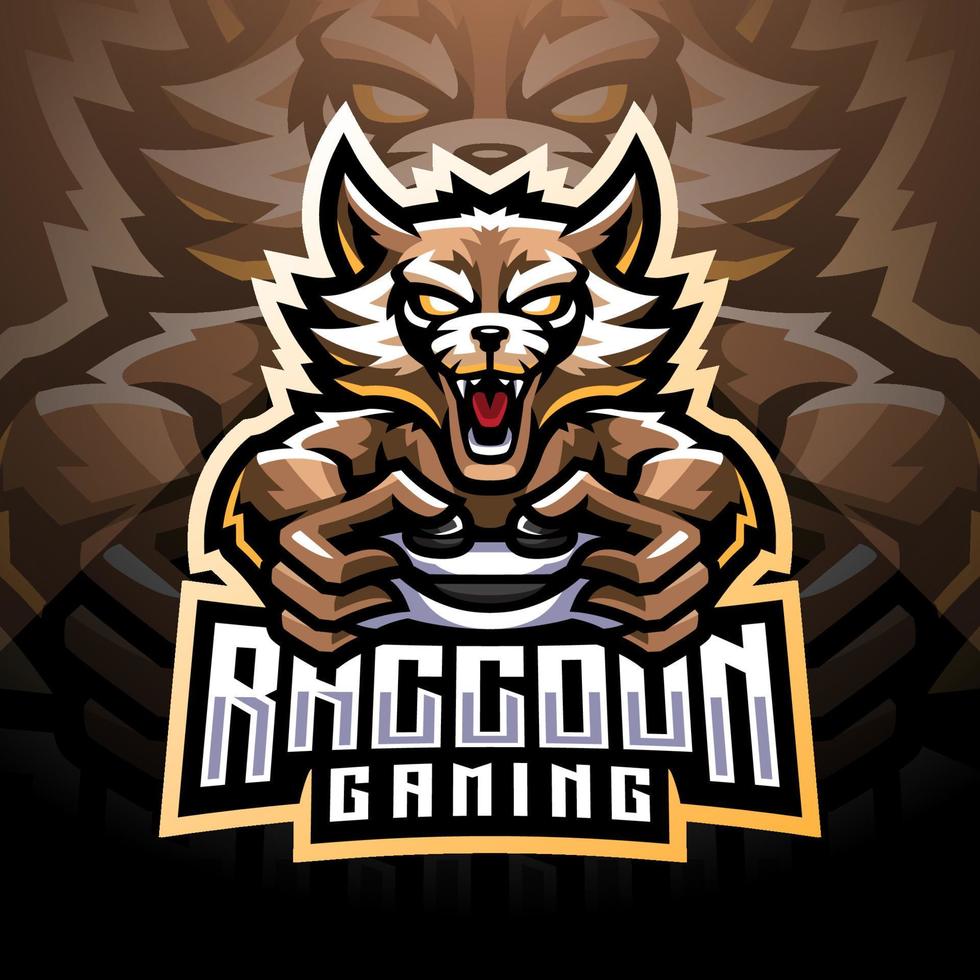 design de logotipo de mascote esport de jogos de guaxinim vetor