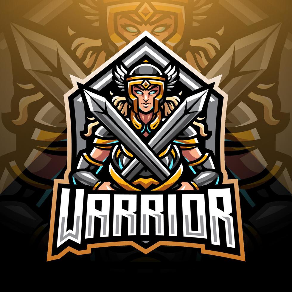 design do logotipo do mascote guerreiro meninas esport vetor