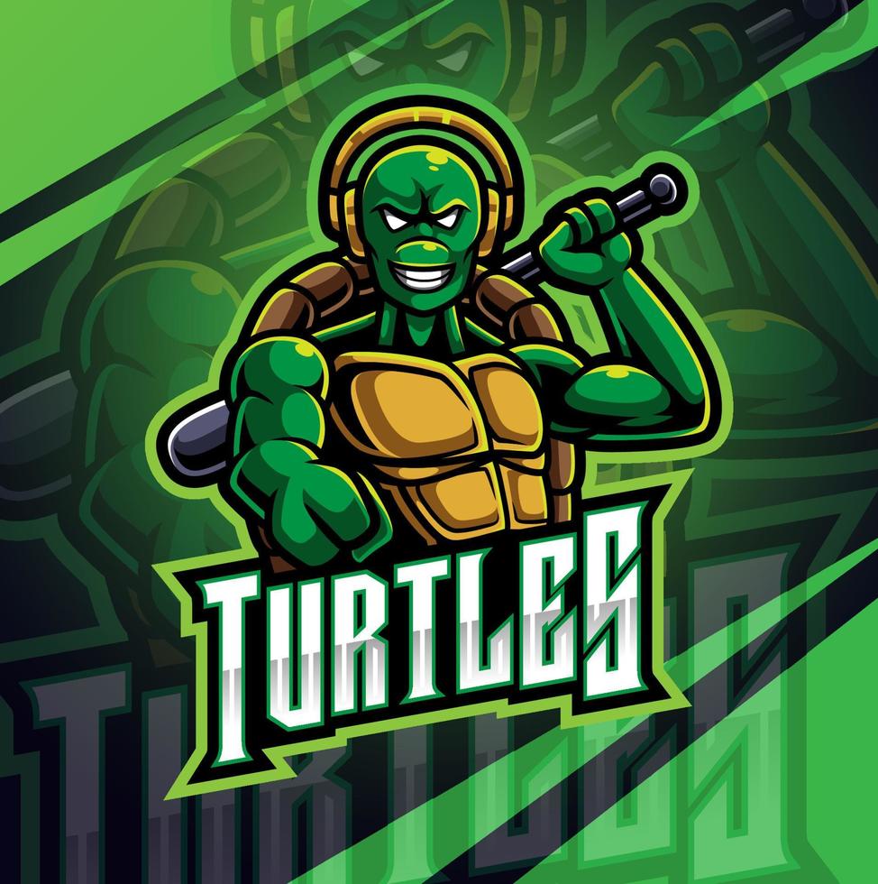 design de logotipo de mascote de esporte de beisebol de tartaruga vetor