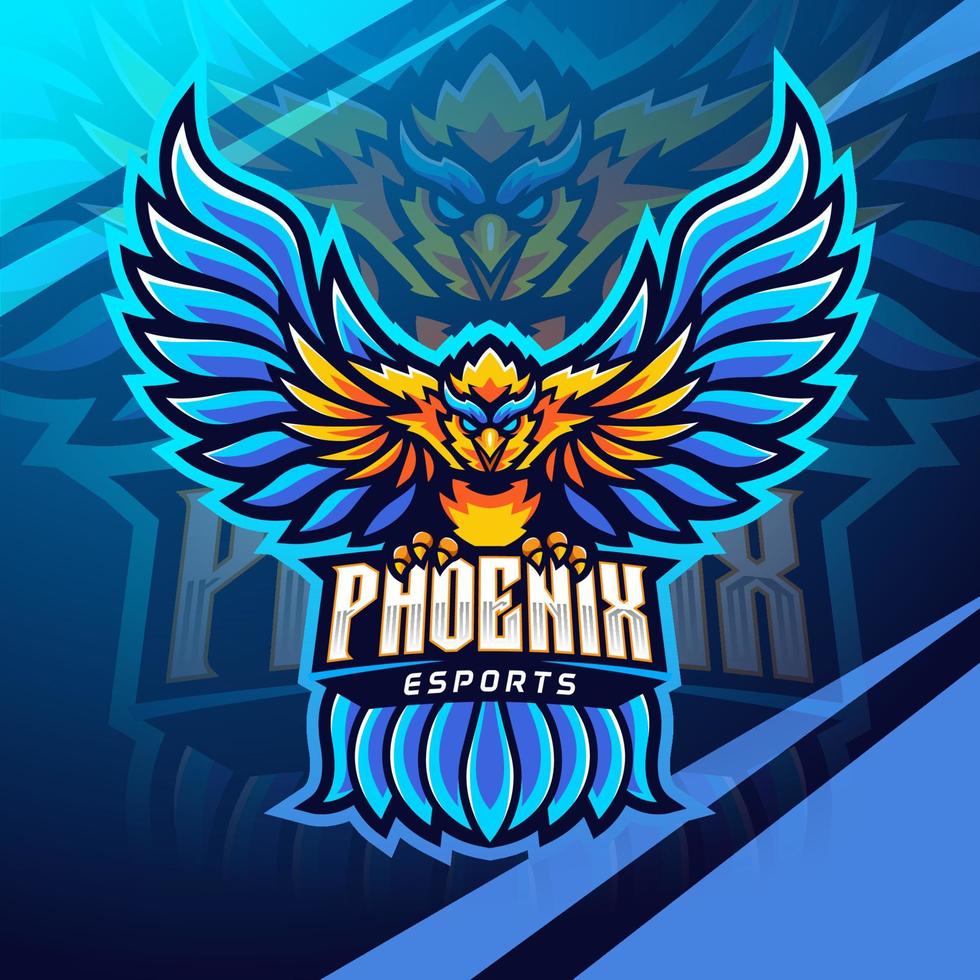 design do logotipo do mascote esport azul fênix vetor