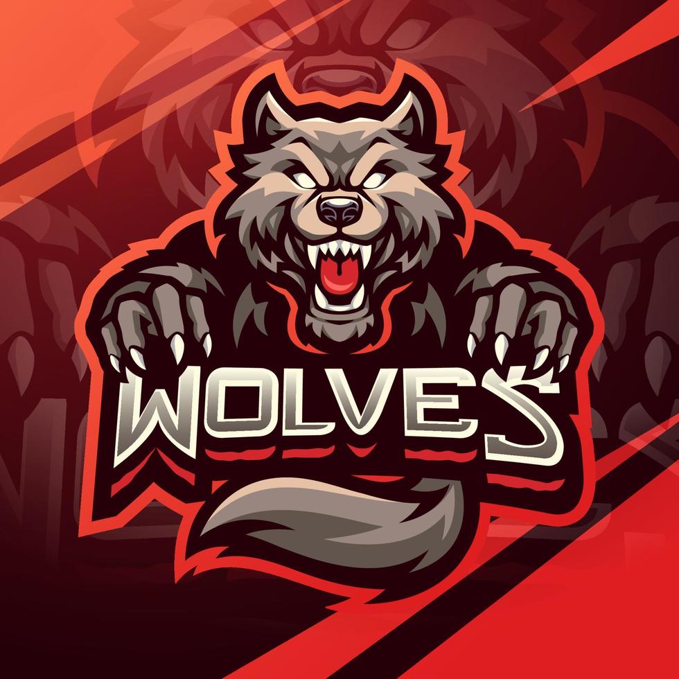 design de logotipo de mascote de lobo esport vetor