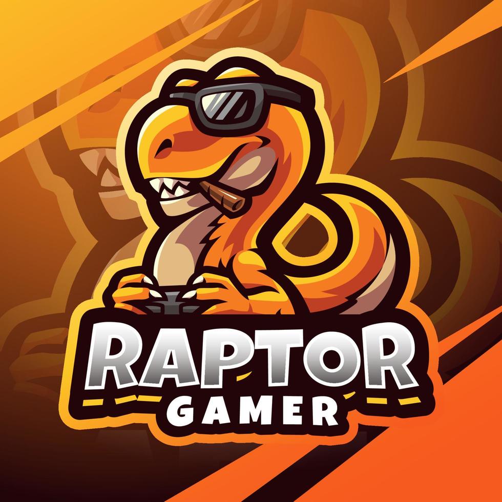 design de logotipo de mascote do raptor gamer esport vetor