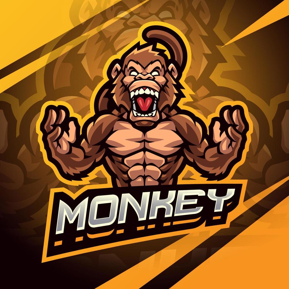 design de logotipo de mascote de lutador de macaco vetor