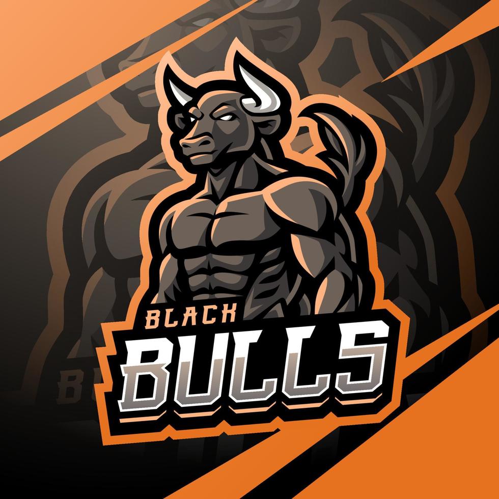 design de logotipo de mascote esport de touros negros vetor