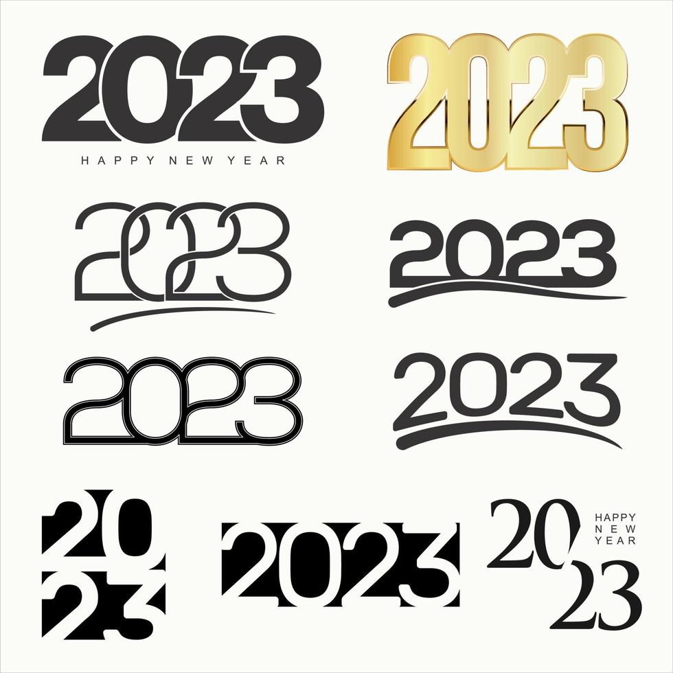 coleção de design de texto de logotipo de feliz ano novo de 2023 isolado no fundo branco vetor