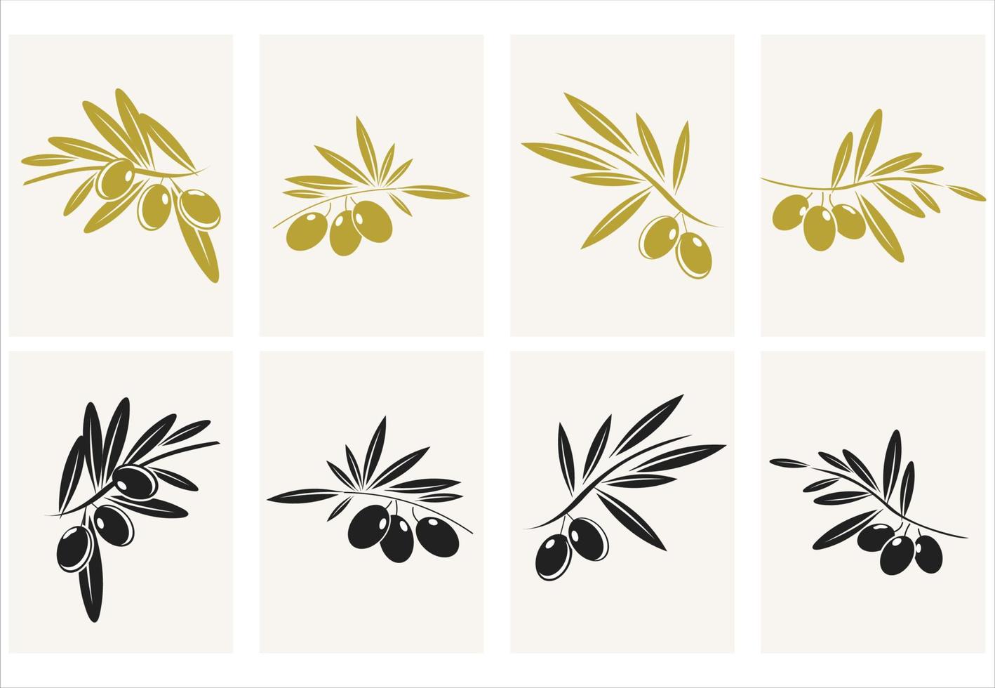 coleção de ramo de oliveira diferente isolado no fundo branco vetor