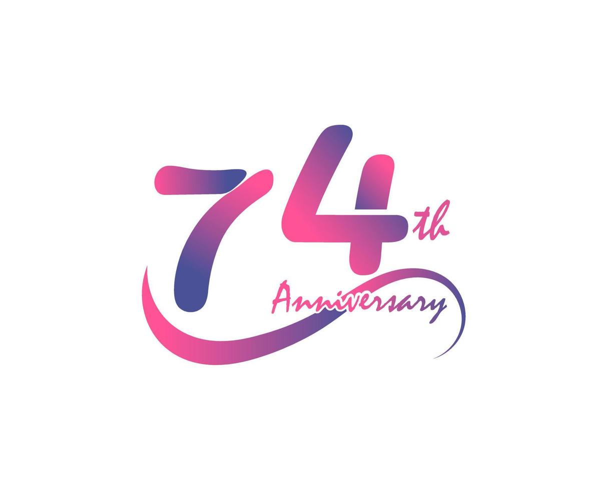 logotipo de aniversário de 74 anos. design de modelo de 74º aniversário para pôster criativo, folheto, folheto, cartão de convite vetor