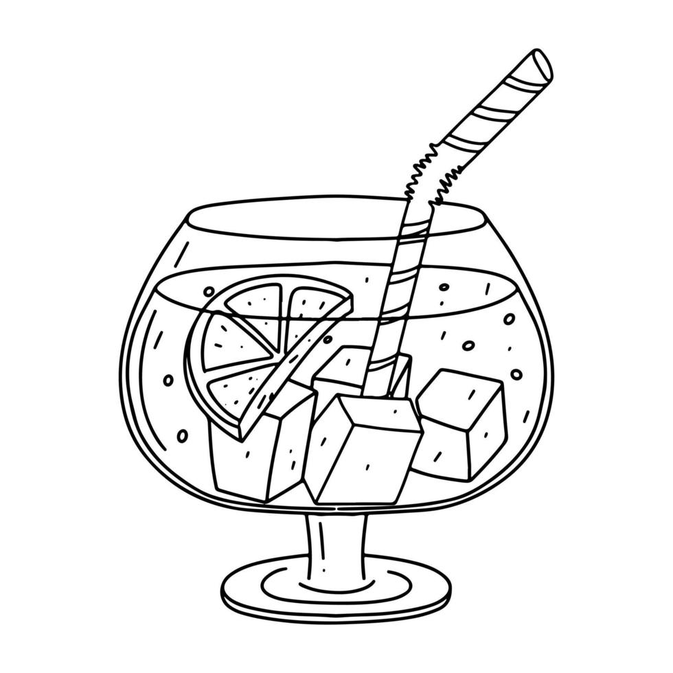 mojito de gelo com limão desenhado à mão estilo doodle. bebida tradicional latino-americana. ilustração vetorial. vetor