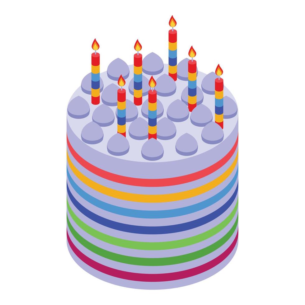 ícone do bolo de velas, estilo isométrico vetor