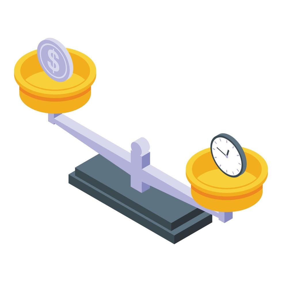 ícone de comparação de tempo e dinheiro, estilo isométrico vetor