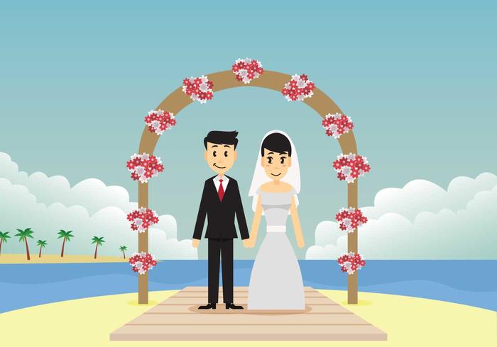 Cerimônia de casamento na ilustração da praia vetor