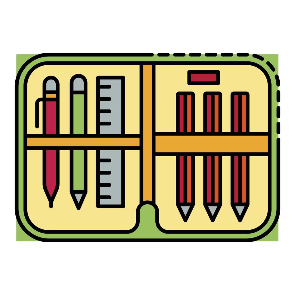 vetor de contorno de cor de ícone de estojo de lápis aberto