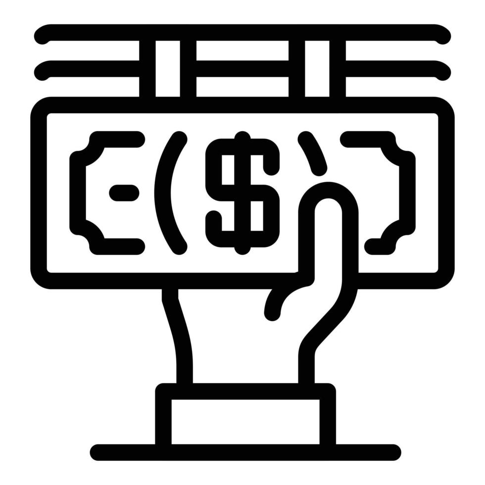 ícone de dinheiro na mão, estilo de estrutura de tópicos vetor