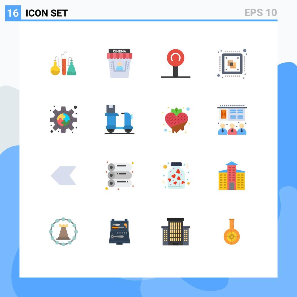 grupo de símbolos de ícone universal de 16 cores planas modernas de peça conectar pacote editável de computador de processador de pirulito de elementos de design de vetores criativos