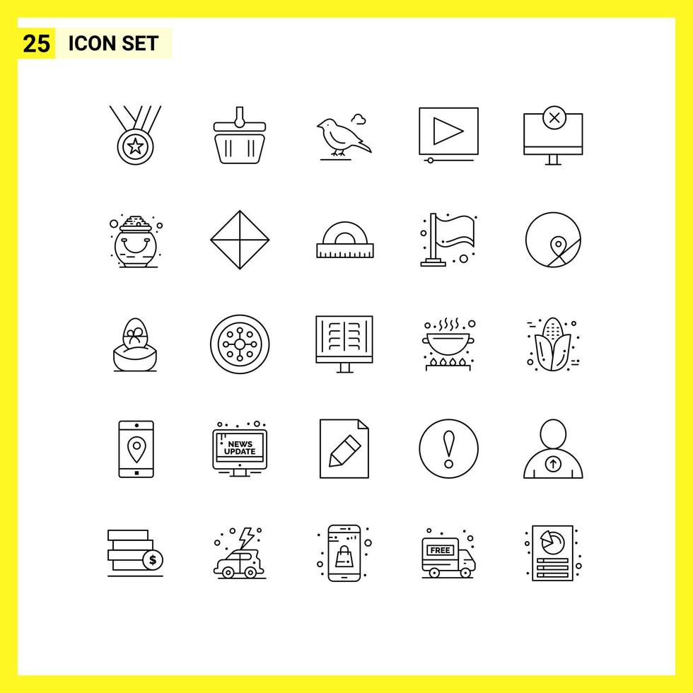pacote de interface do usuário de 25 linhas básicas de computadores gadget vídeo projeto de pássaro elementos de design de vetores editáveis