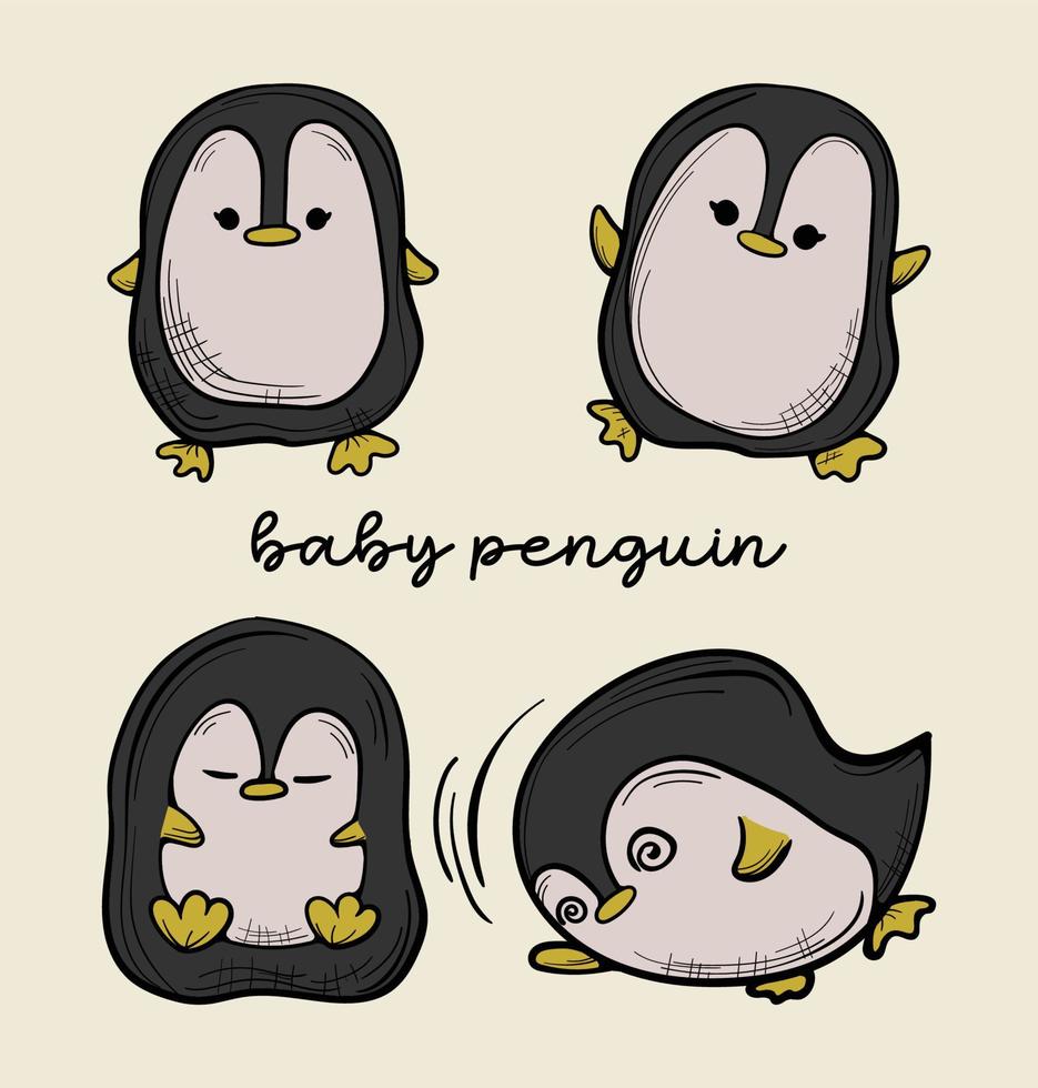 ilustração vetorial desenhada à mão de pinguim bebê fofo 01 vetor