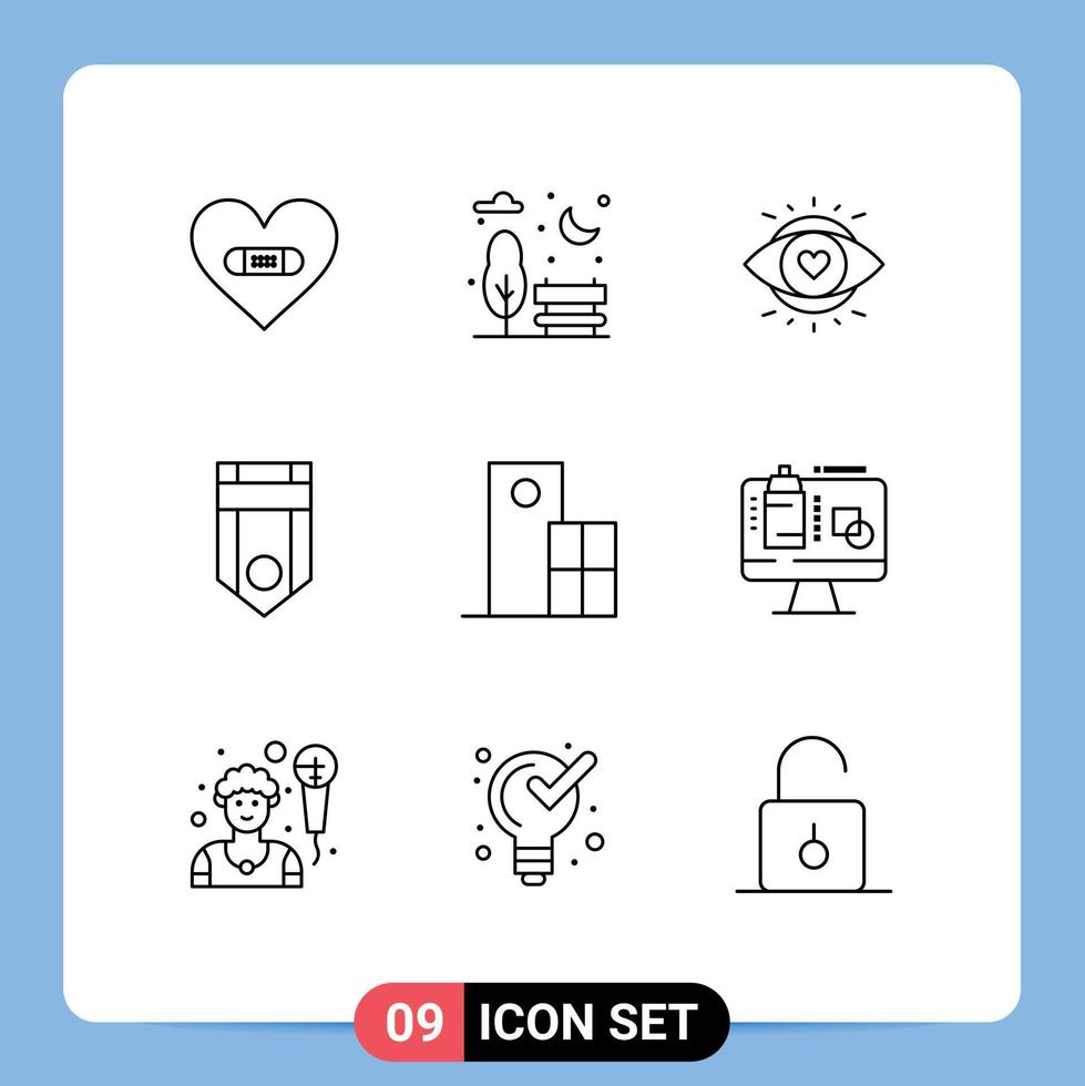 grupo de símbolos de ícones universais de 9 contornos modernos de arquitetura, classificação olho um, elementos de design de vetores editáveis