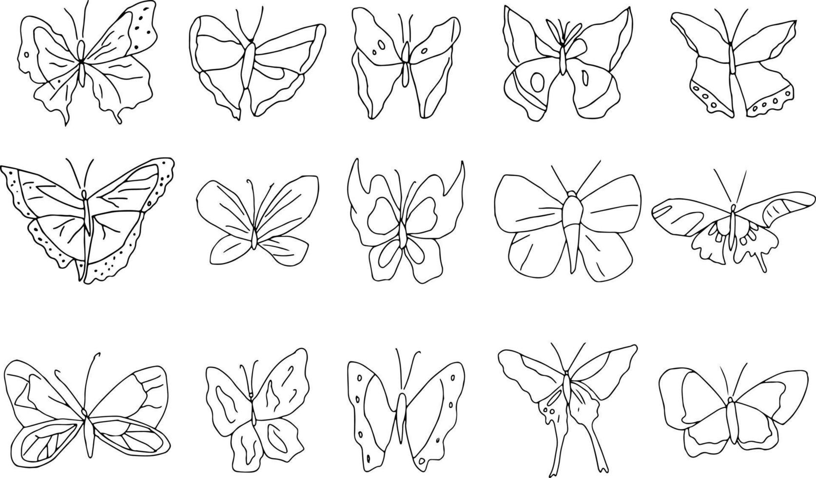 definir o mais recente design desenhado à mão de borboleta vetor