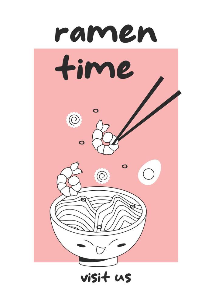 design de panfleto de tempo de ramen com cartaz de comida japonesa de ramen. ilustração em vetor estoque. estilo simples